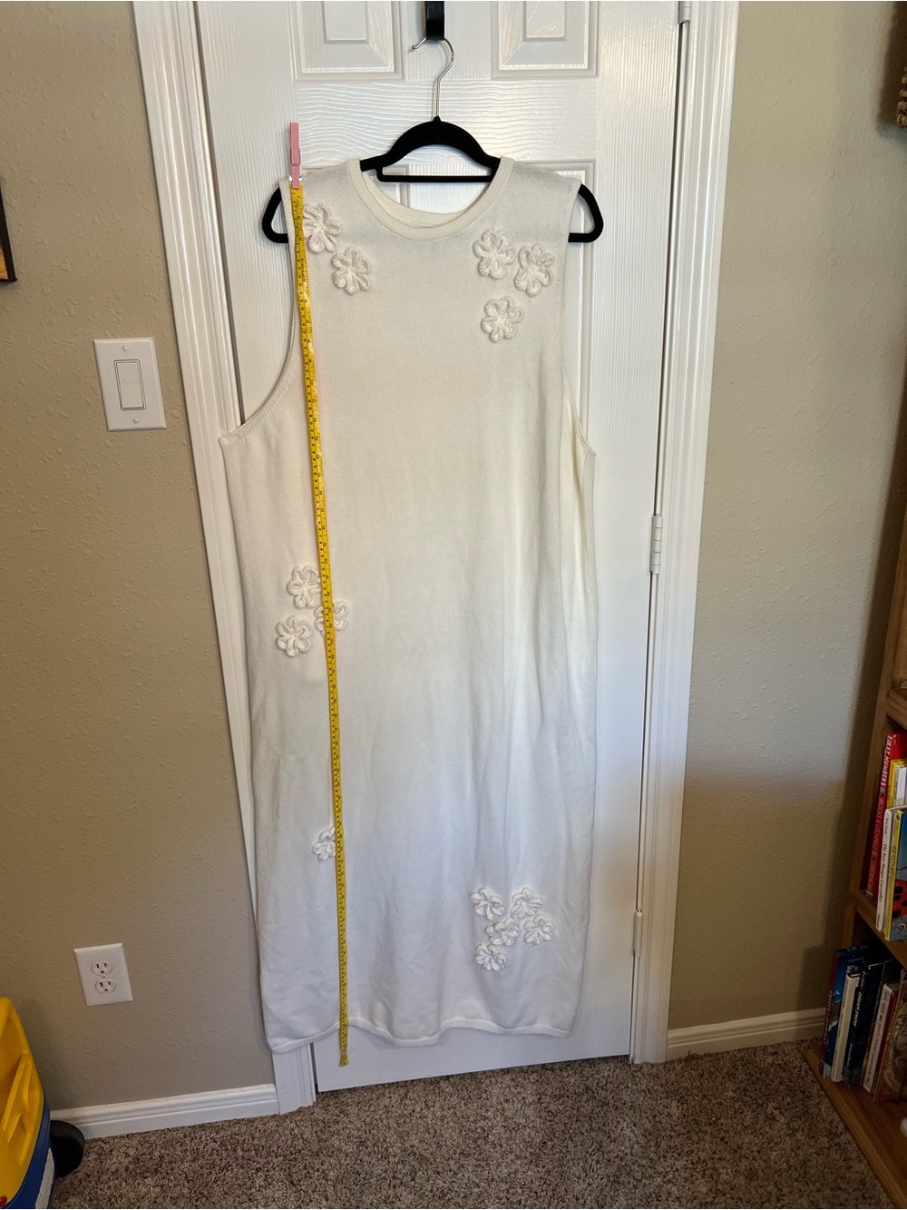 Cream Floral Appliqué Sleeveless Midi Dress